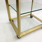 Pierre Vandel Gold étagère On Wheels 1970s Mid Century Hollywood Regency Shelving