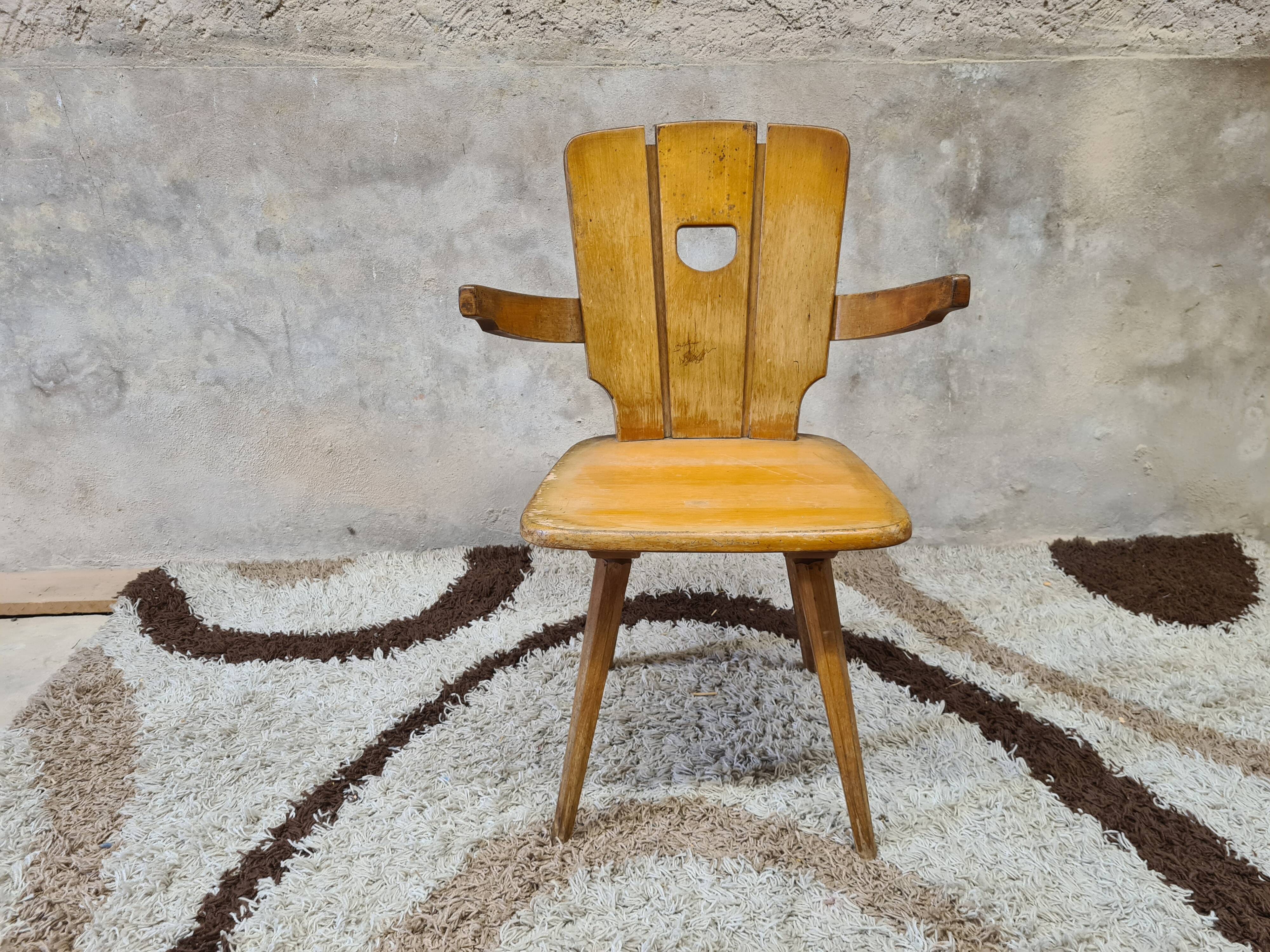 Brutalist wooden chair 1960
