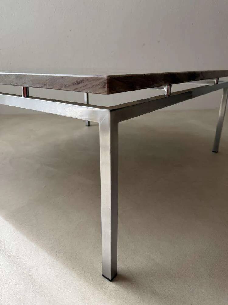 Mid-century coffee table natural stone chrome 1960s Netherlands