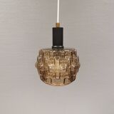 Older hanging lamp with champagne colored outer glass with inner shade of crystal glass.