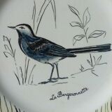 Flat plate in faience of gien the wagtail old signature