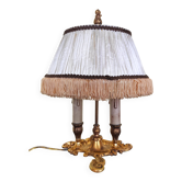 bronze bouillotte lamp with 2 lights and fabric shade