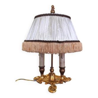 bronze bouillotte lamp with 2 lights and fabric shade