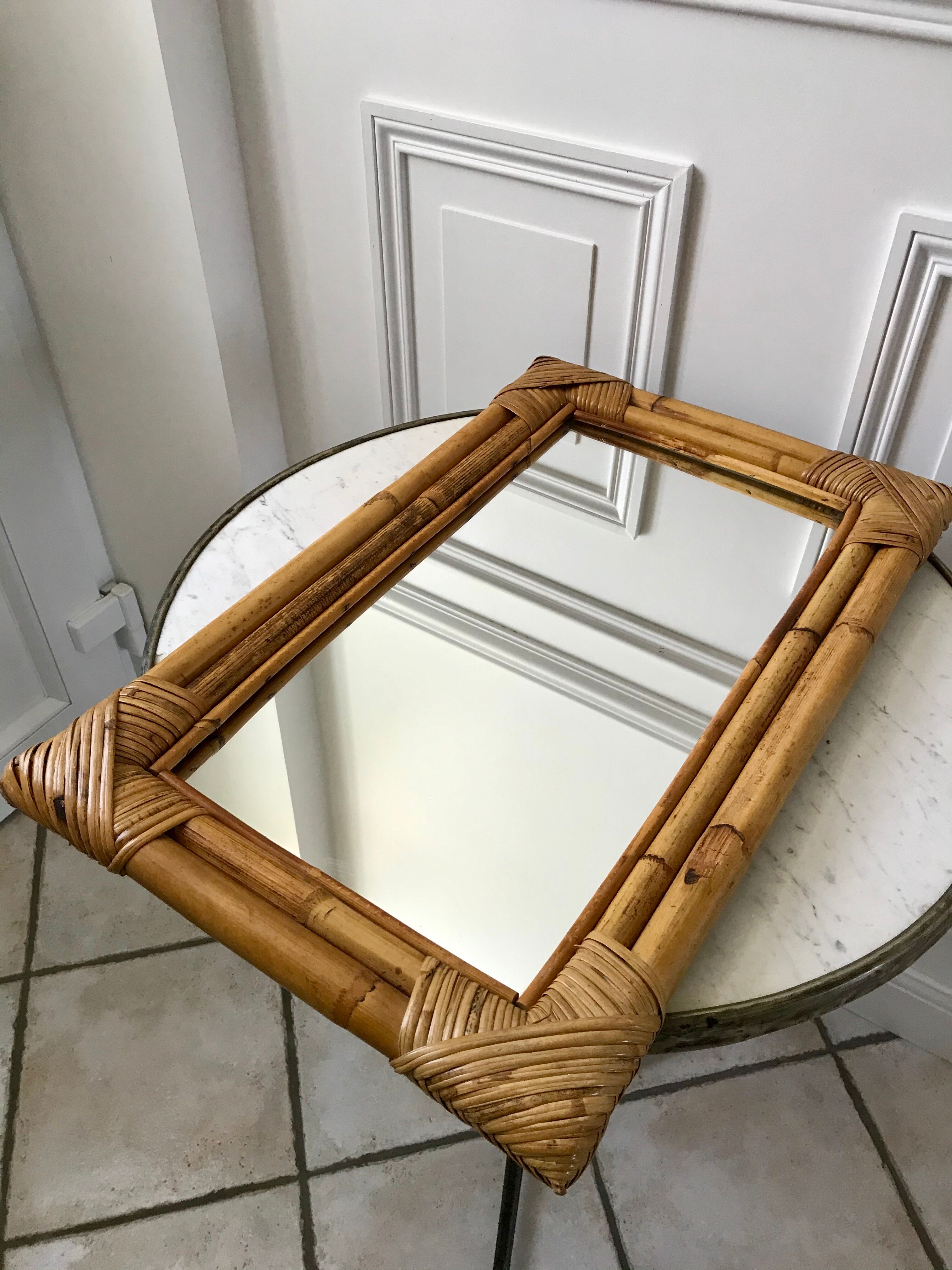 Rattan bamboo mirror 60s-70s