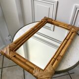 Miroir bambou en rotin années 60-70