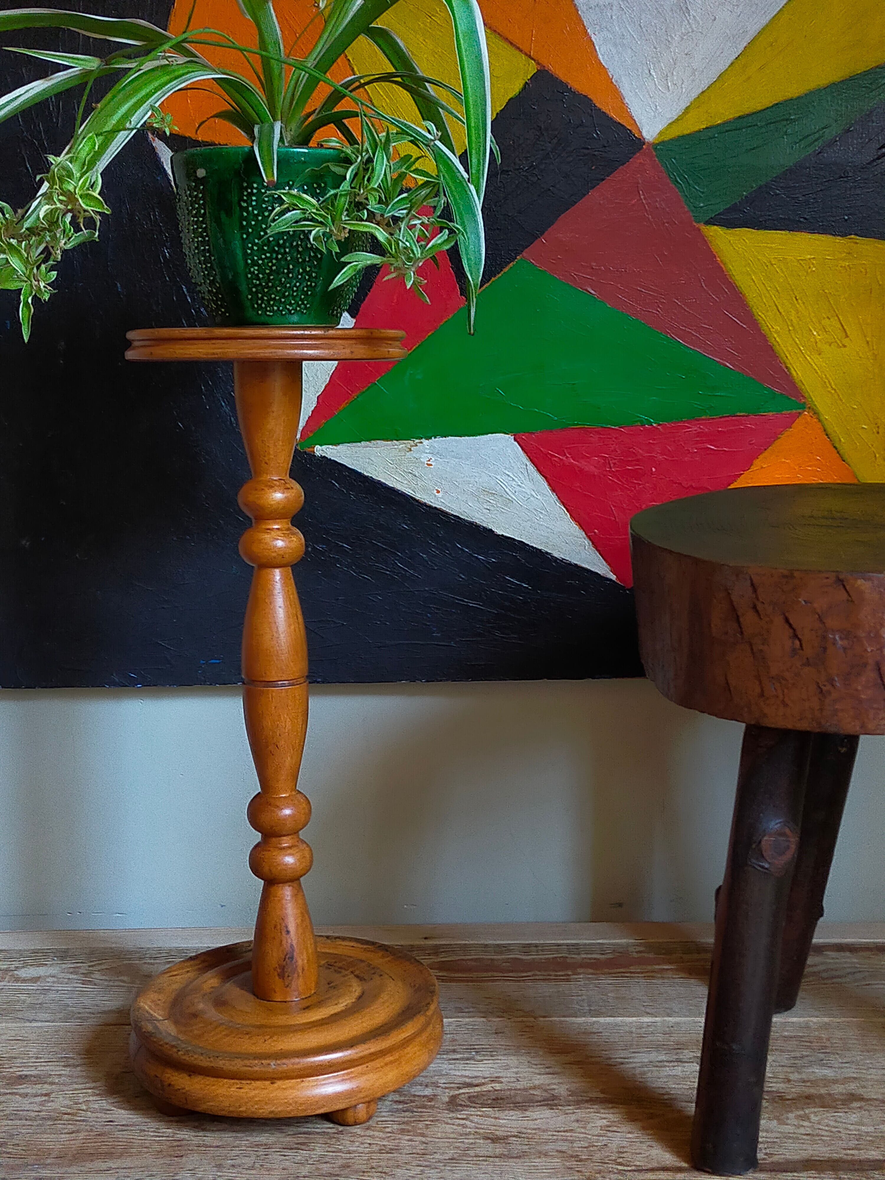 Plant harness in solid wood turned vintage