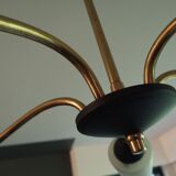 Chandelier 5 branches brass and opaline