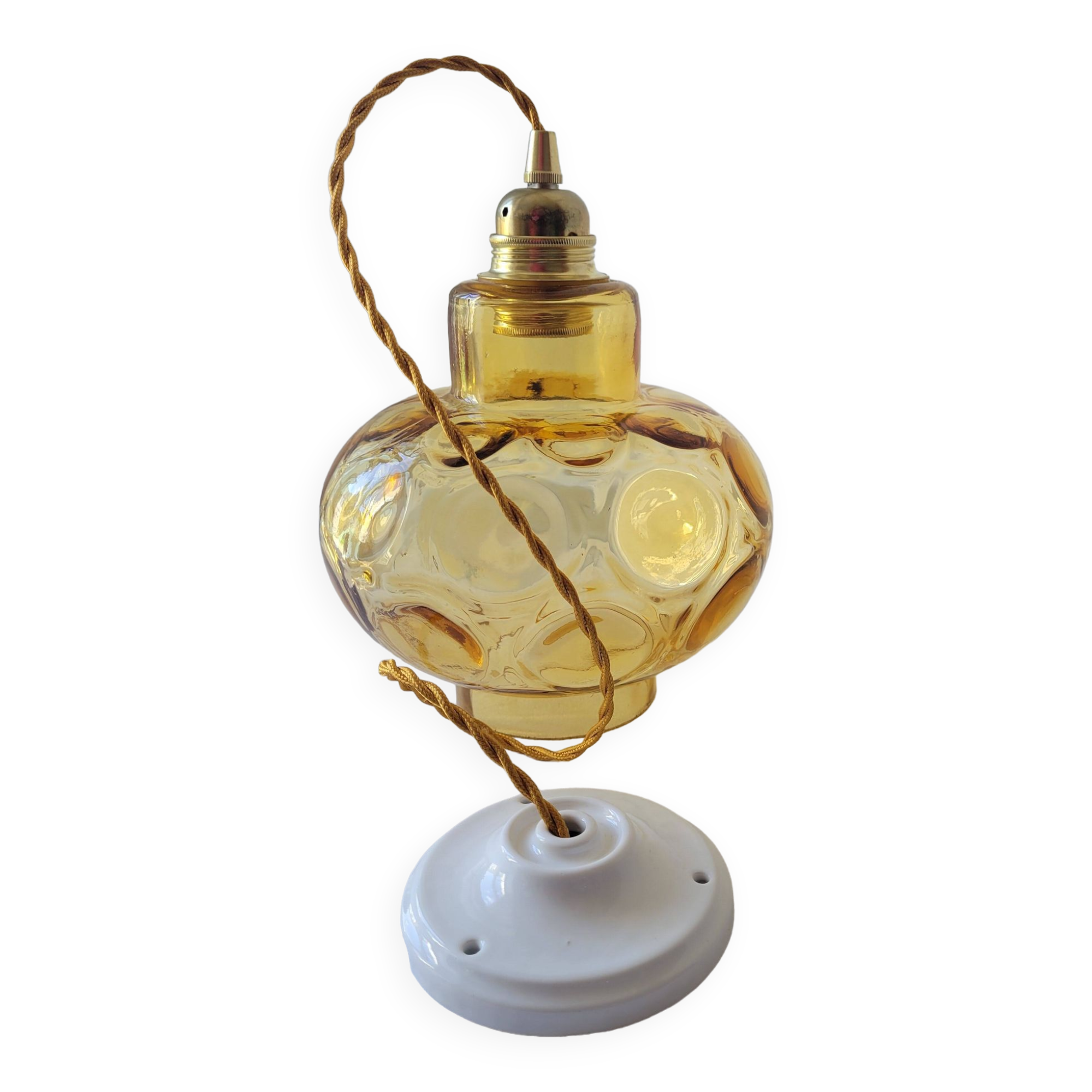 Amber faceted glass pendant light