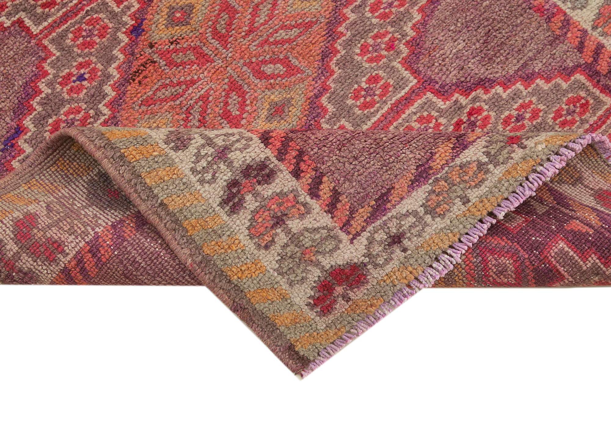 Hand-knotted rustic turkish red runner carpet 91 cm x 442 cm