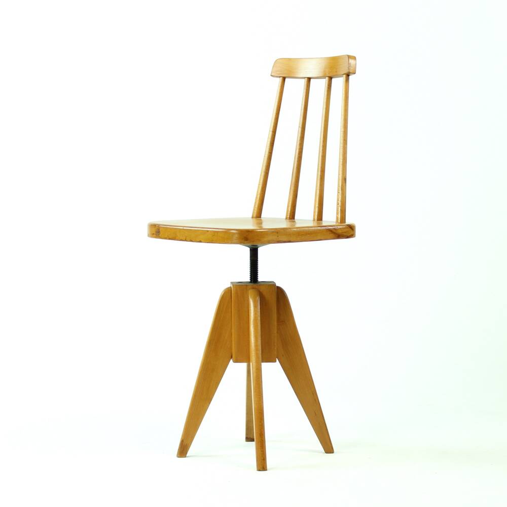 Midcentury Piano Swivel Stool With Backrest, Czechoslovakia 1960s