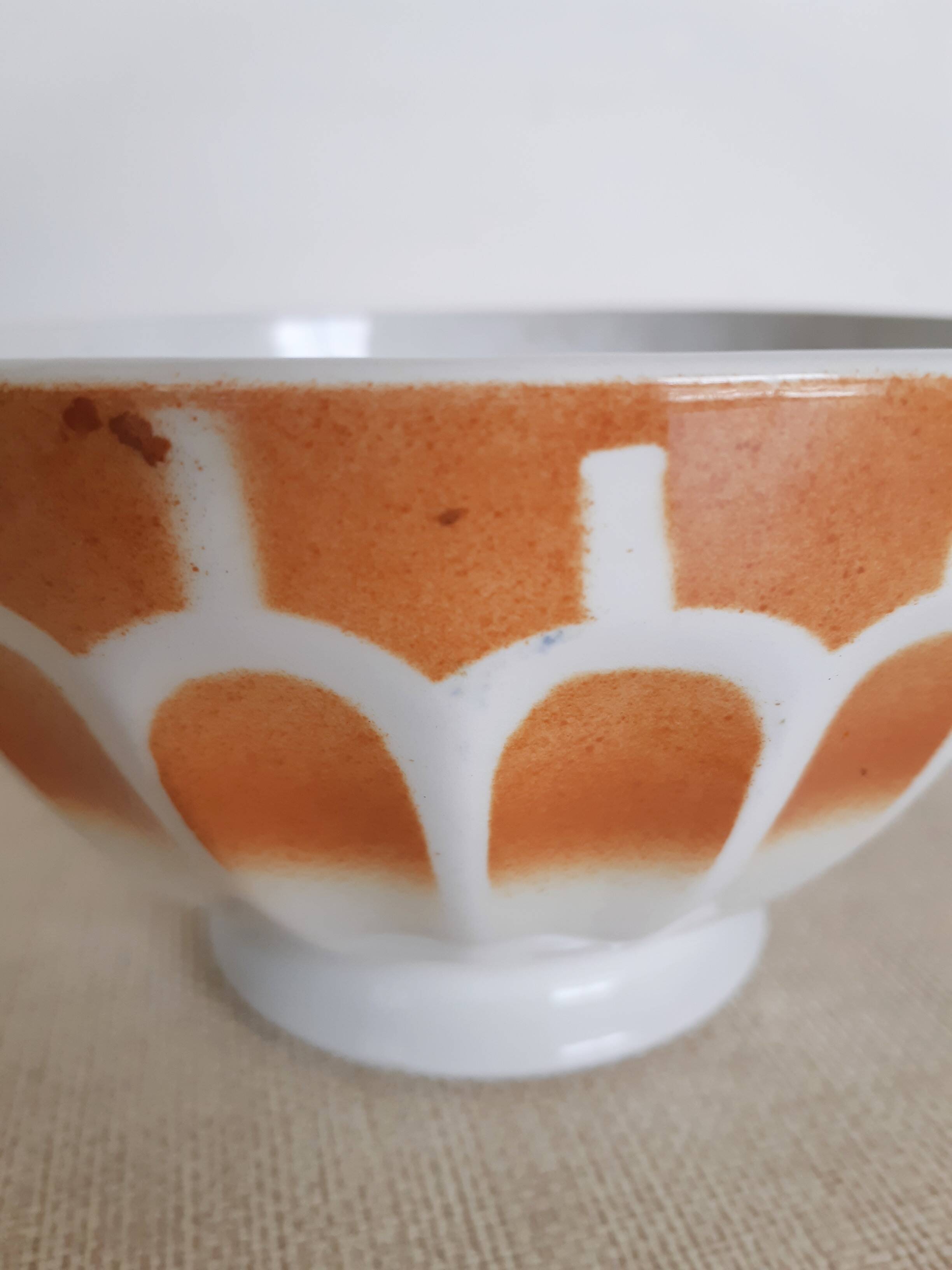 Large old bowl with piedouche in ochre yellow earthenware