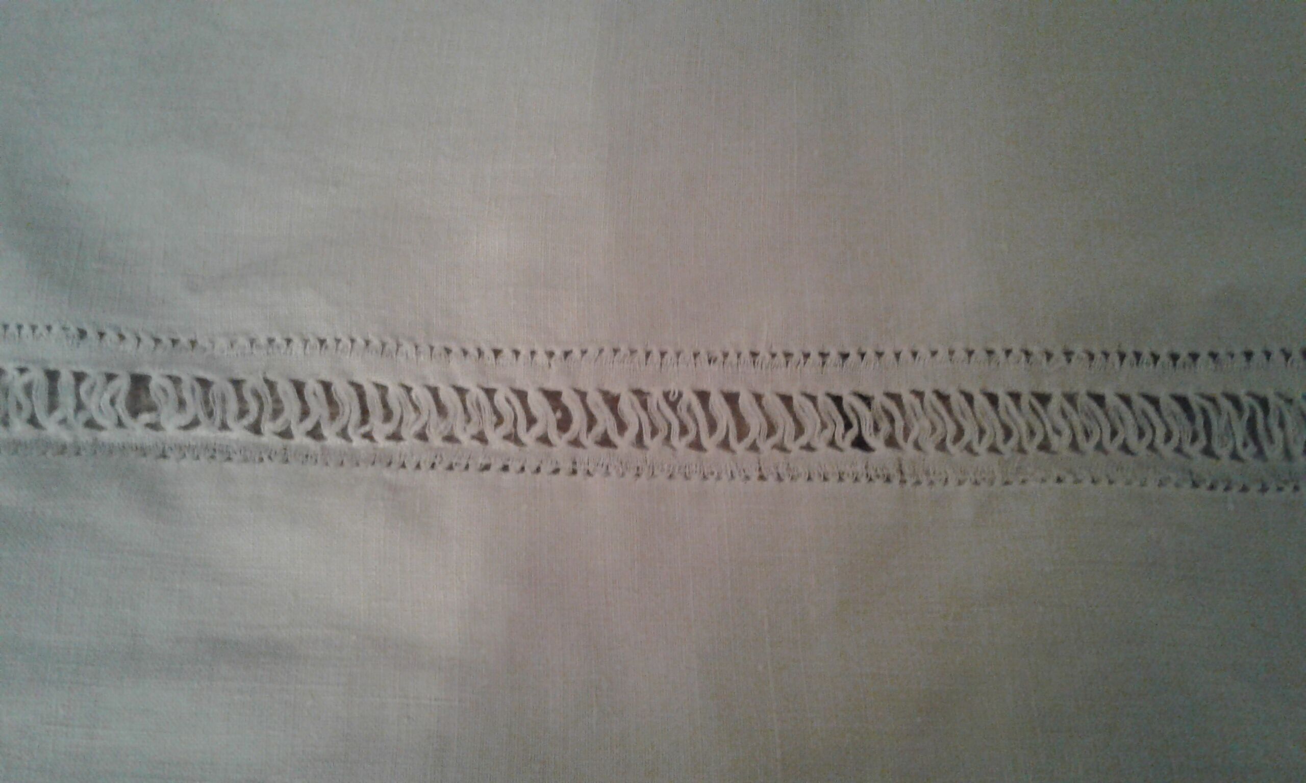 Old Lin Drap. Monogram embroidered and opened R M and 3 lines day