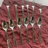 Set of 12 cutlery, 6 soup spoons and 6 forks in silver-plated metal, hallmark 84 and hallmark