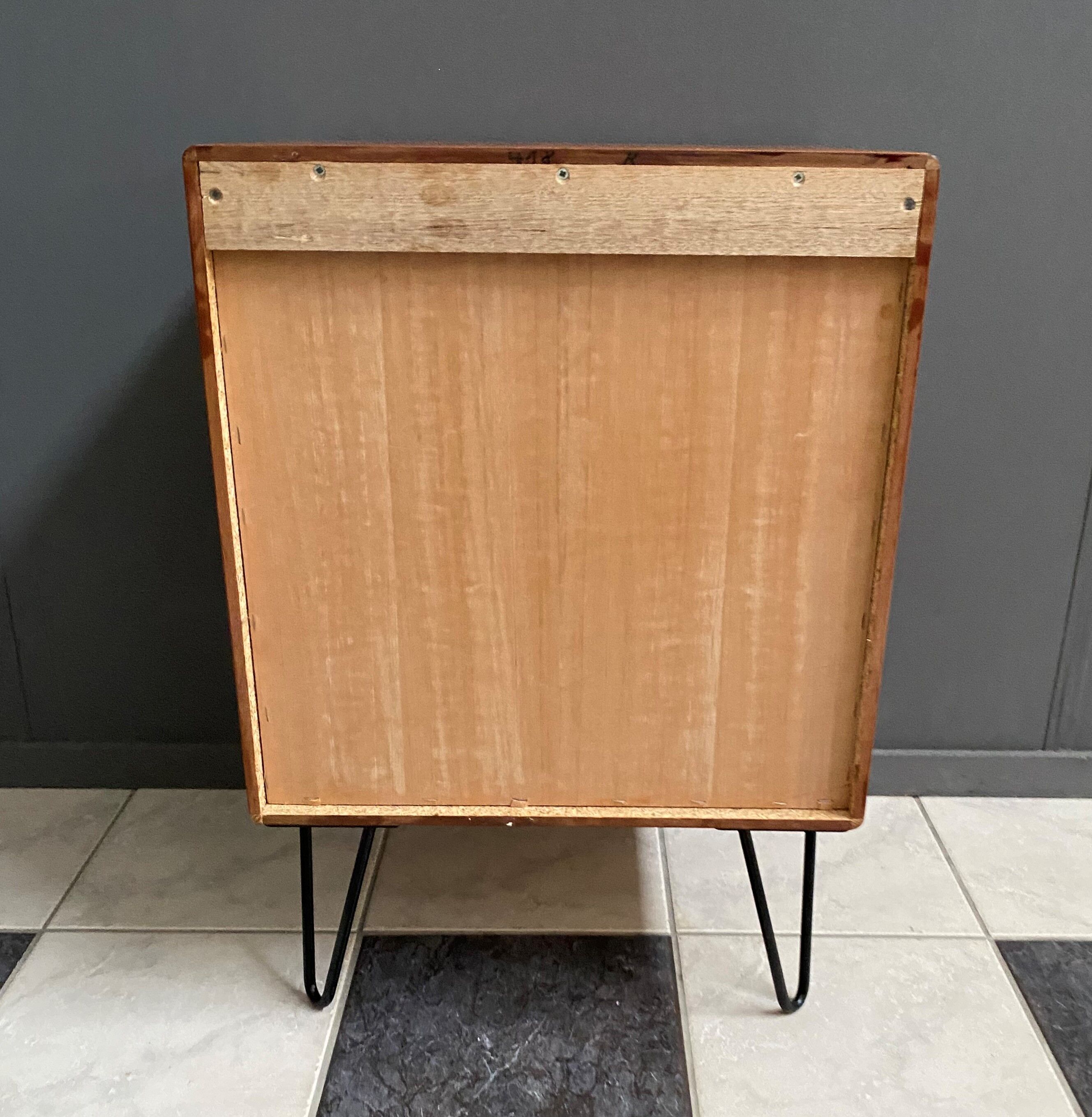 Danish teak cabinet 1960s on hairpin legs