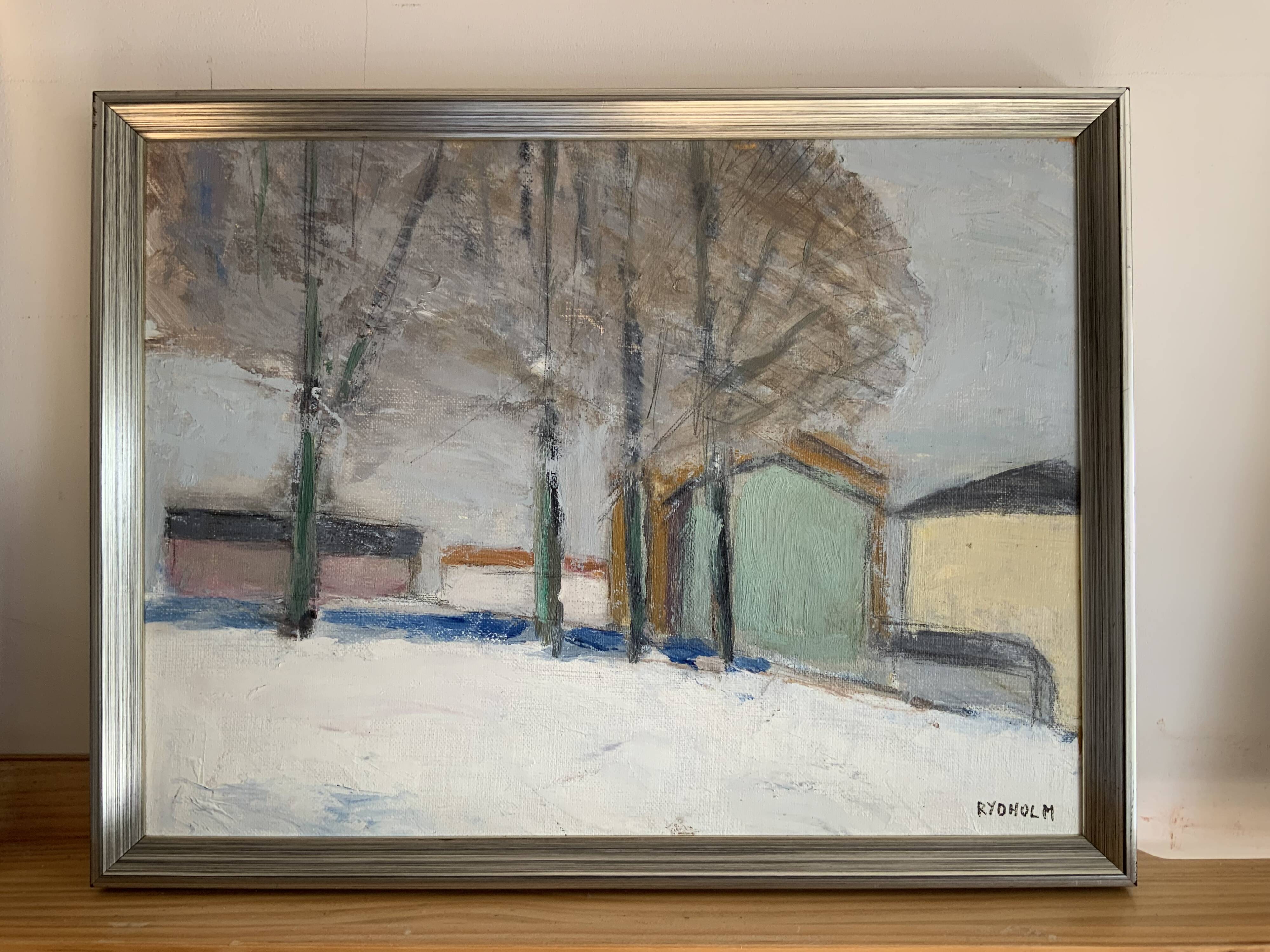 Small Vintage Modernism Painting Landscape, signed Rydholm