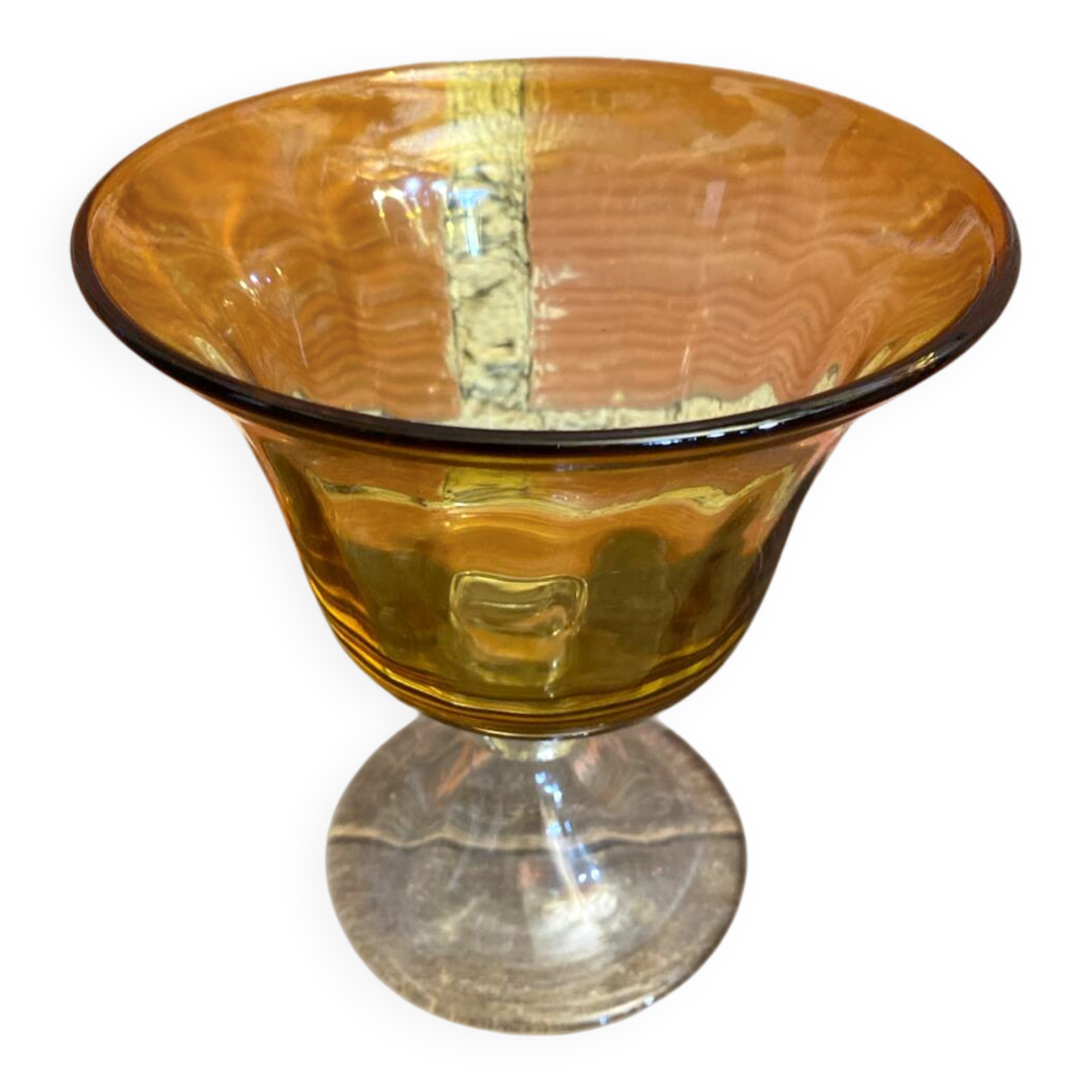 Empty Fruit Bowl Pocket Vase Transparent & Amber Vintage #D756