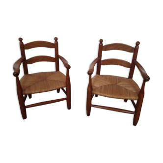 2 child armchairs wooden sitting bedded