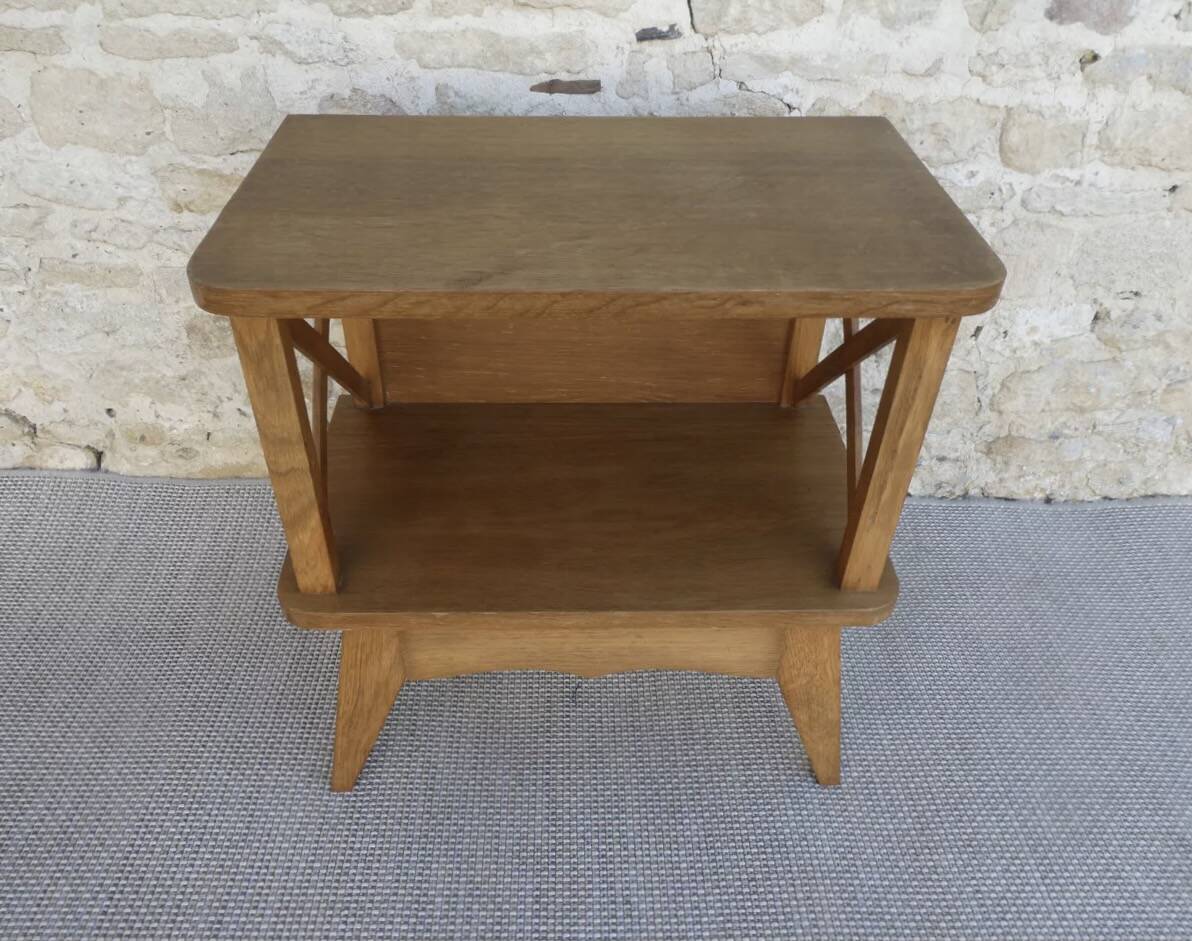 Light wood bedside table with crossbars, around 1960.