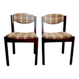 Pair of 70's wooden and tweed chairs