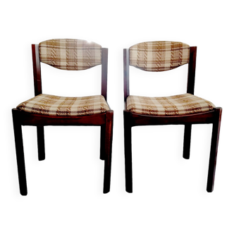 Pair of 70's wooden and tweed chairs