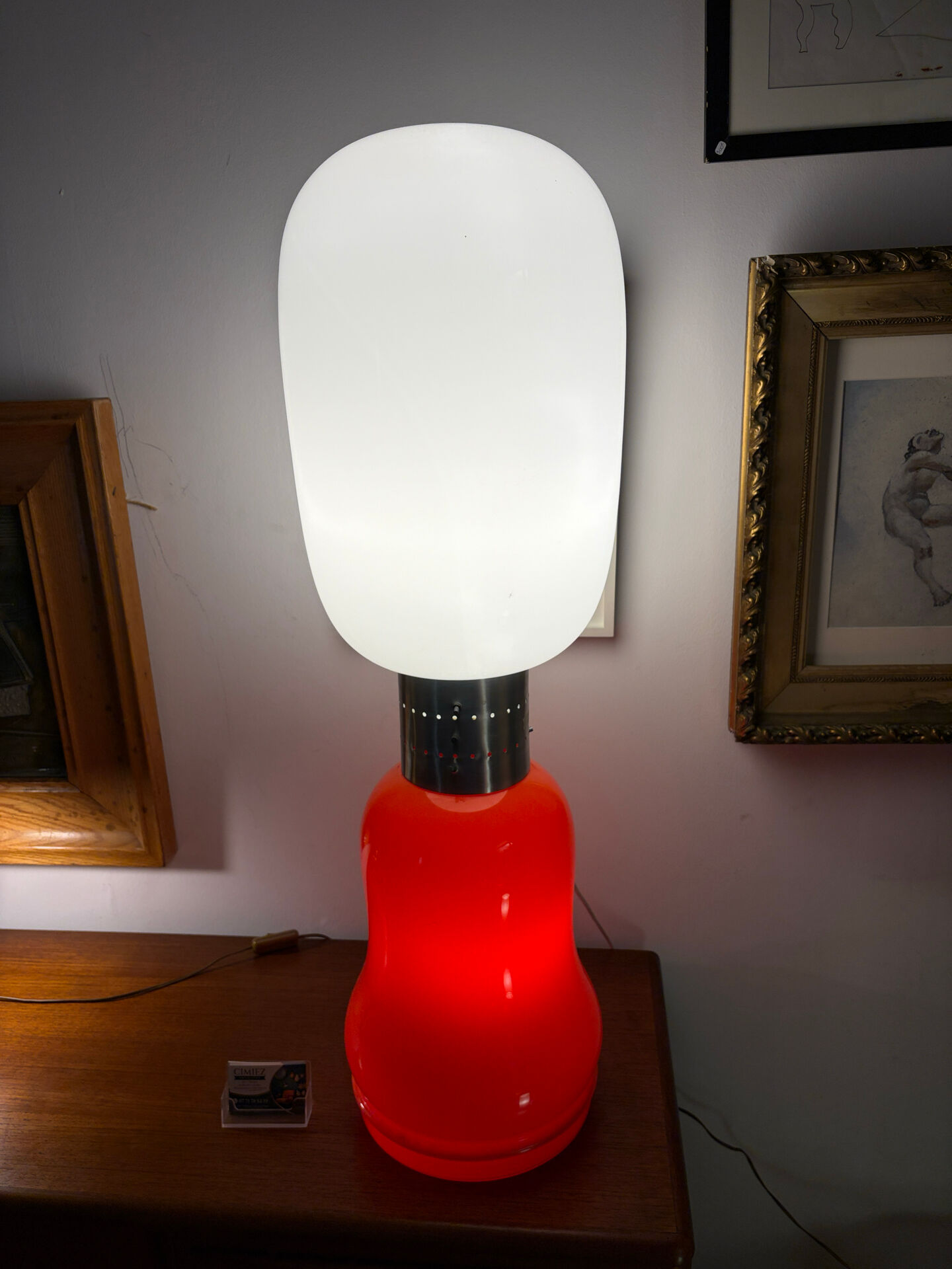 Carlo Nason for Mazzega – Large red Murano glass lamp and opal.