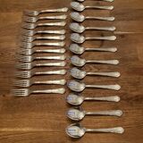 Box 12 forks and 12 spoons, gulden, silver metal