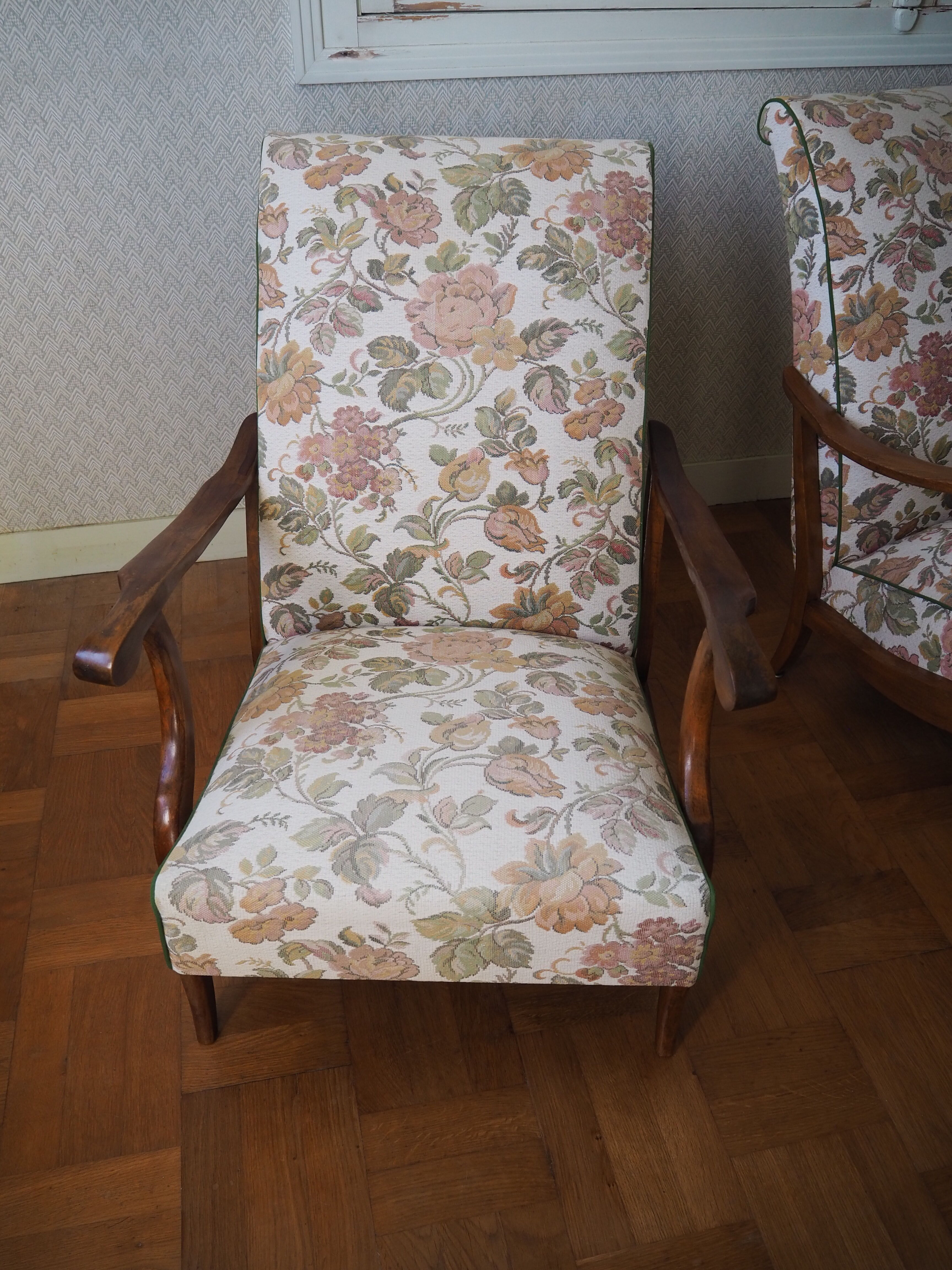 Four 1950s armchairs - wooden armrests