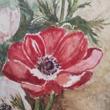 French watercolour of flowers, poppies, signed DR