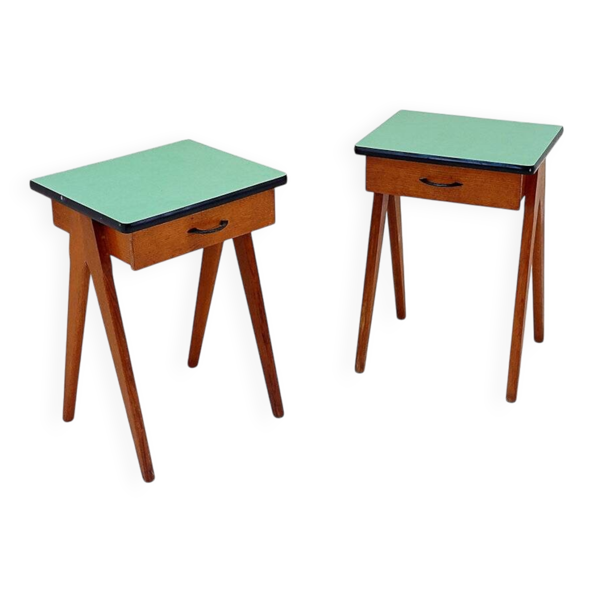 Pair of vintage compass legs bedside tables - circa 1960