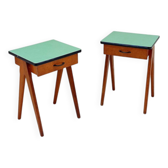 Paire de tables de chevet vintage à pieds en forme de compas - circa 1960