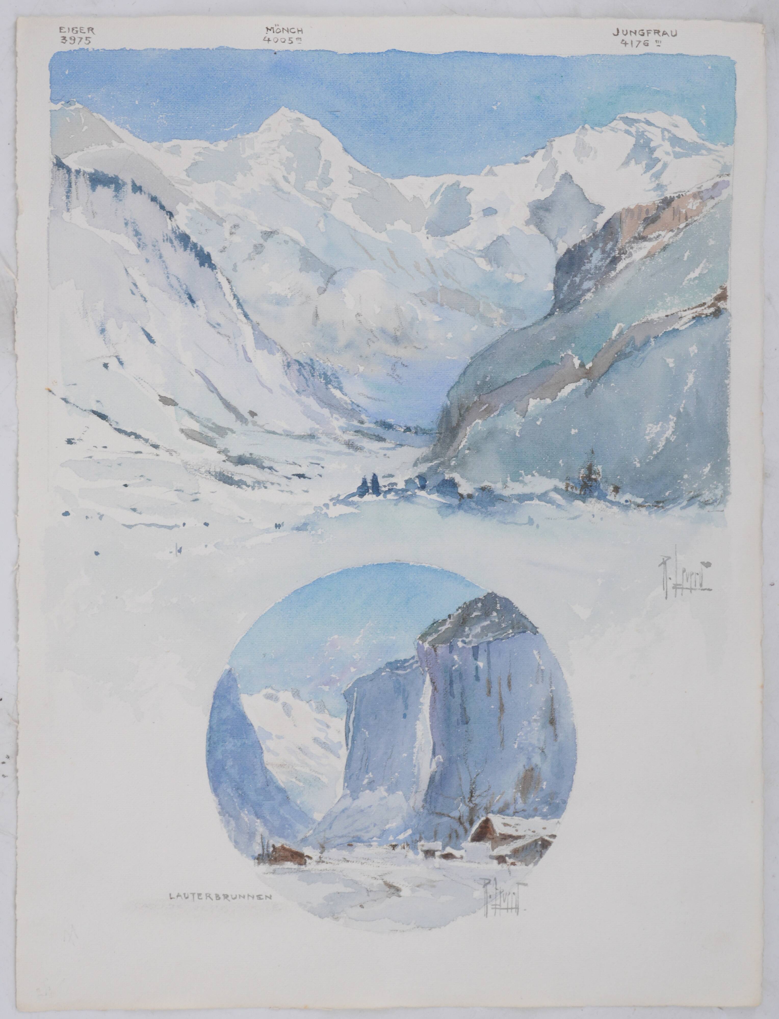 René LEVERD: Switzerland, Harmony of the Heights, original signed watercolor