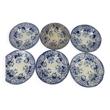 Set of 6 deep plates in ironstone "Flora" – Creil et Montereau, 19th century, blue