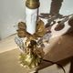 Rococo lamp, chiseled bronze base, fake candle and crystal pendants
