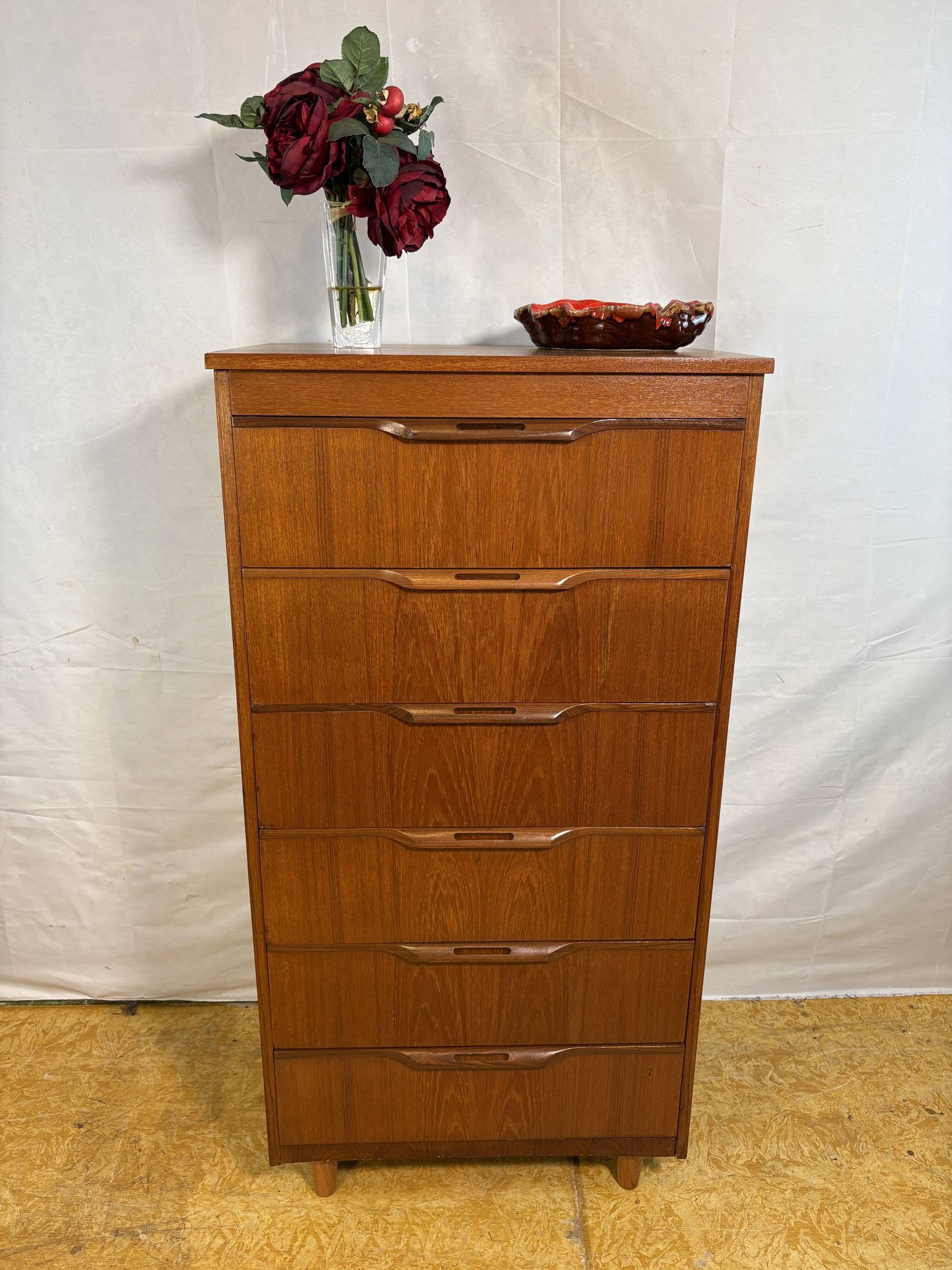 Mid-Century Retro Vintage Teak Chest of Drawers by Sakol 1960s  Six Drawers