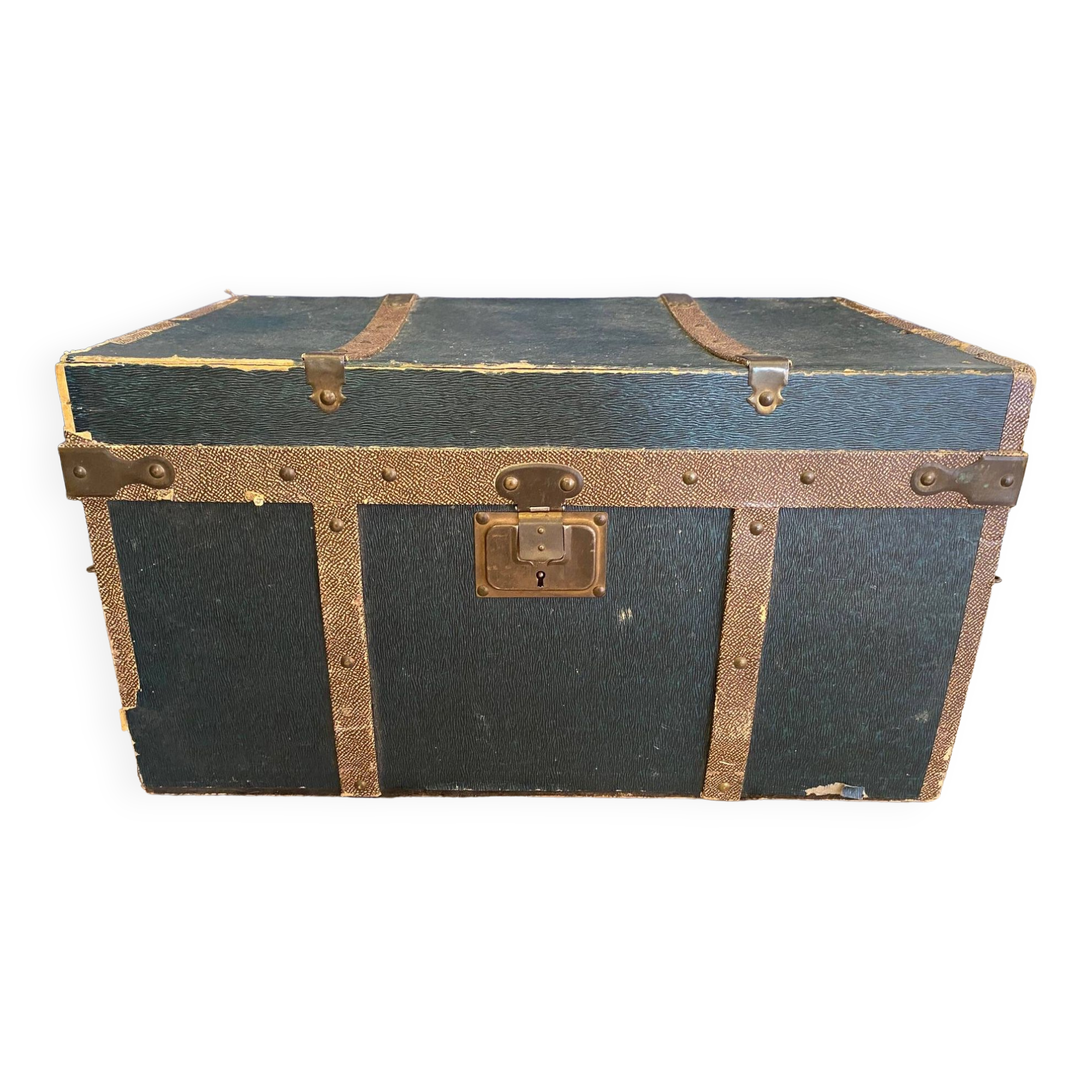 Ancienne malle de voyage pour vêtements coupés début xxème avec tiroirs et anses