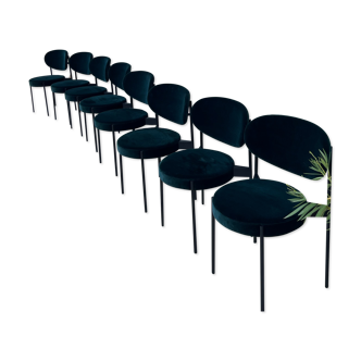 Verpan chair series 430, velvet harald 982 dark green, black frame, stackable chairs