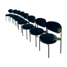 8 chaises Verpan, série 430, velours harald 982 vert foncé, châssis noir, empilables