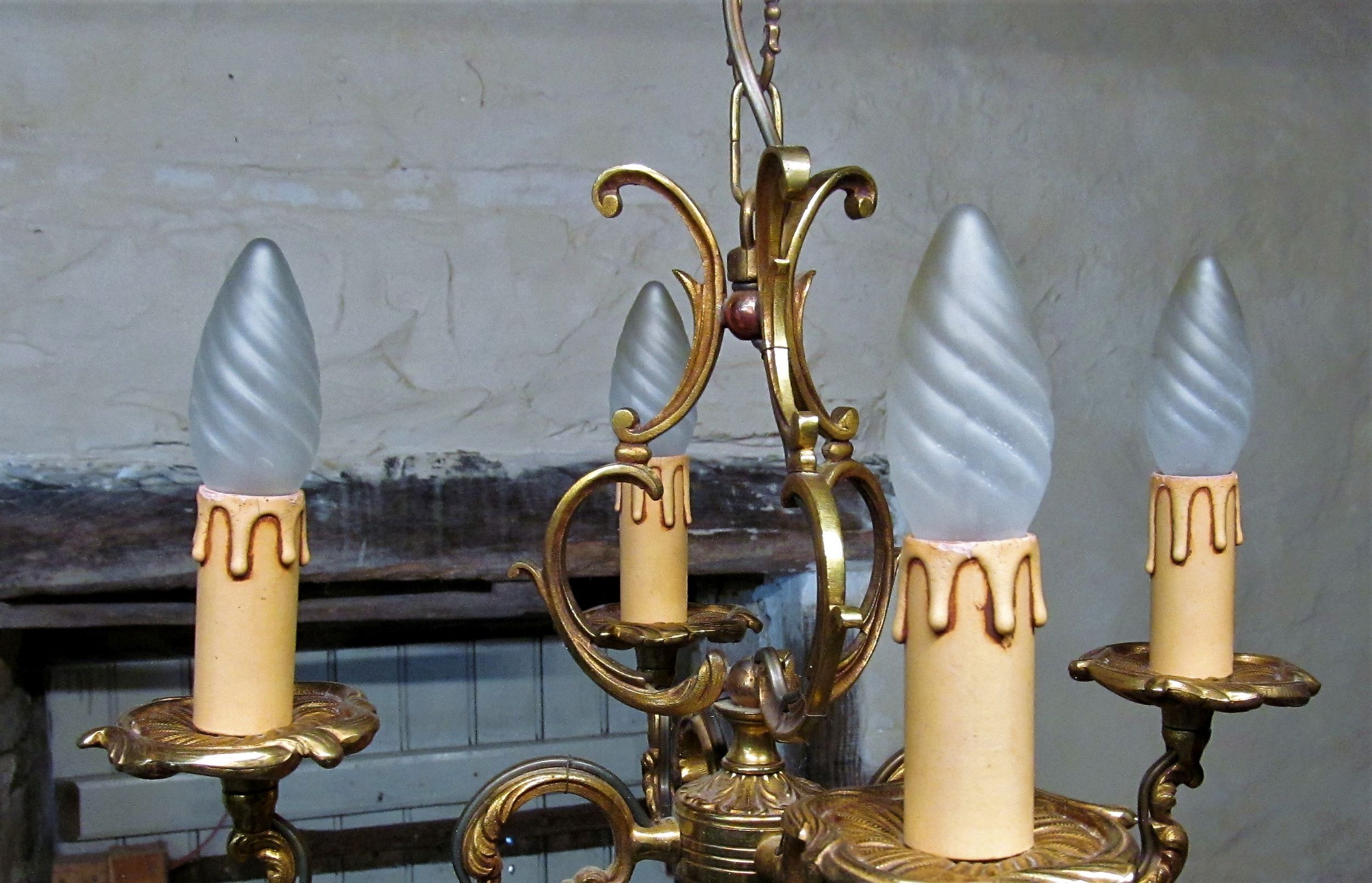 French vintage 4 branch bronze birdcage chandelier 5 arm ceiling fixture light chandelier FAL mfg