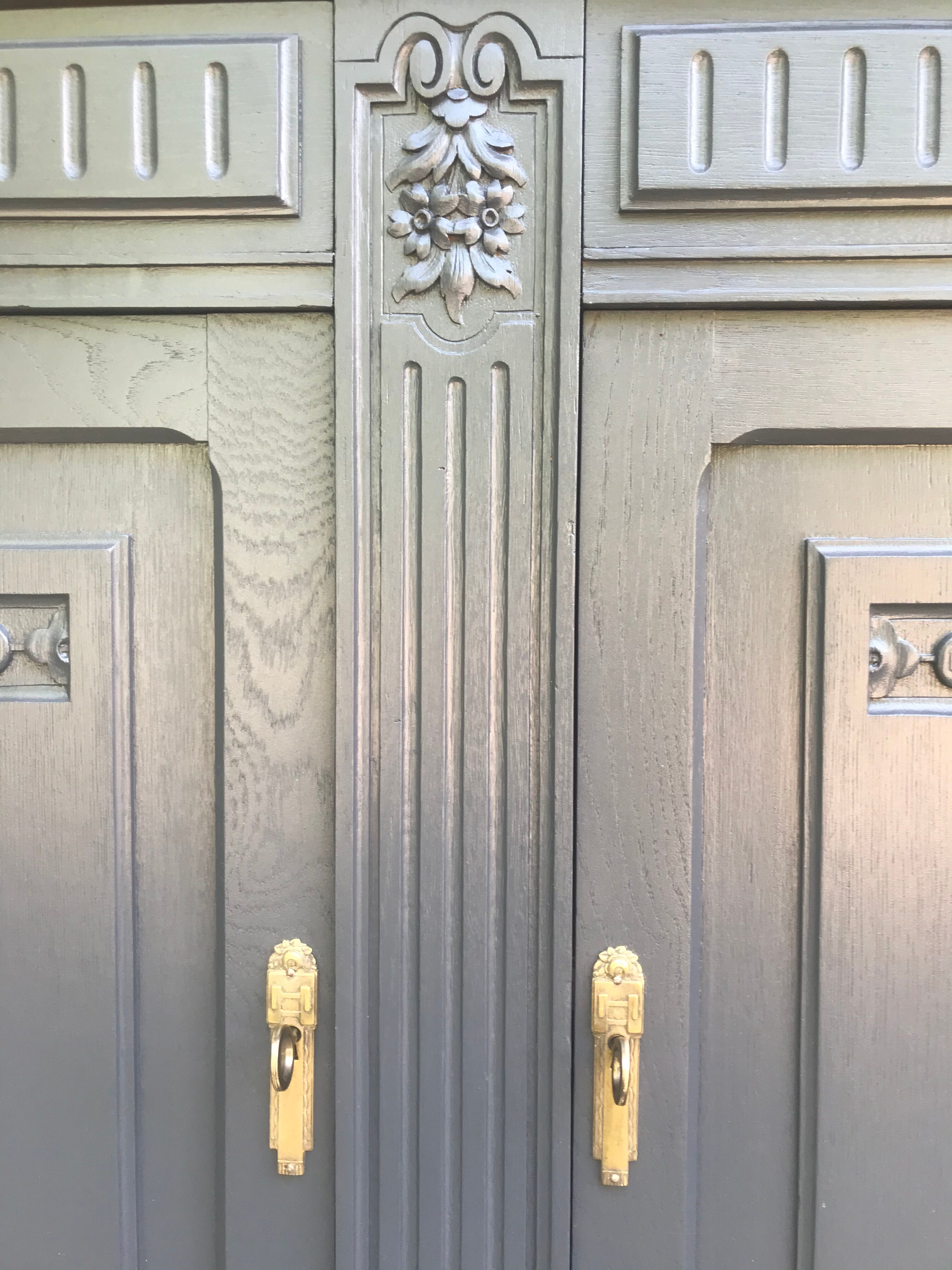 bahut buffet art deco chene solid gray vintage