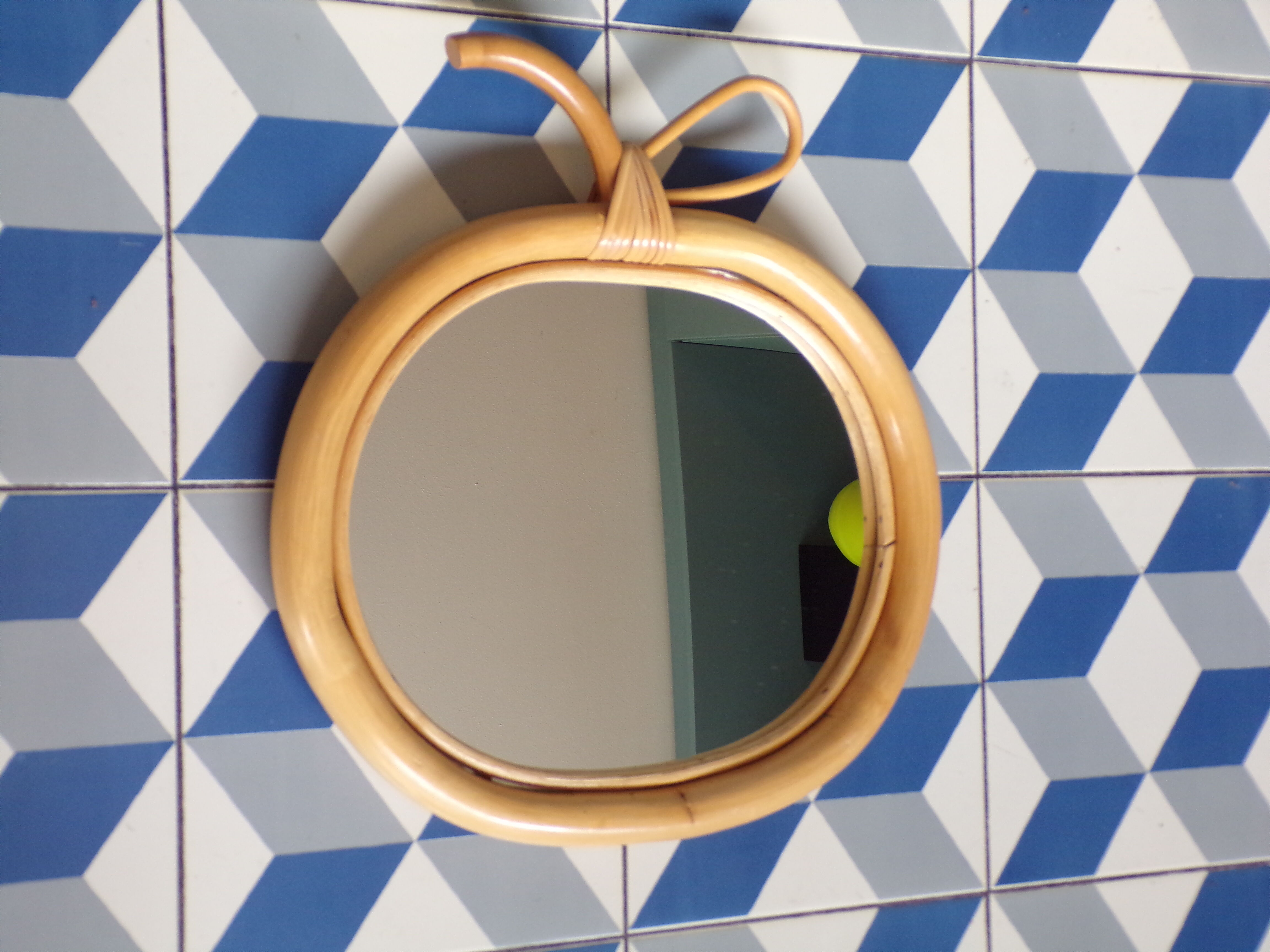 Vintage rattan apple mirror