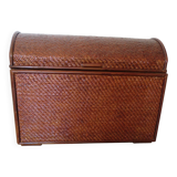 Vintage storage chest - curved - woven rattan - 1970s - mahogany colour