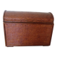 Vintage-coffre rangement-bombé-rotin tressé-années 70-teinte acajou