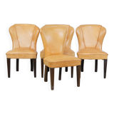 Set of 4 comfortable honey-colored goat leather dining chairs