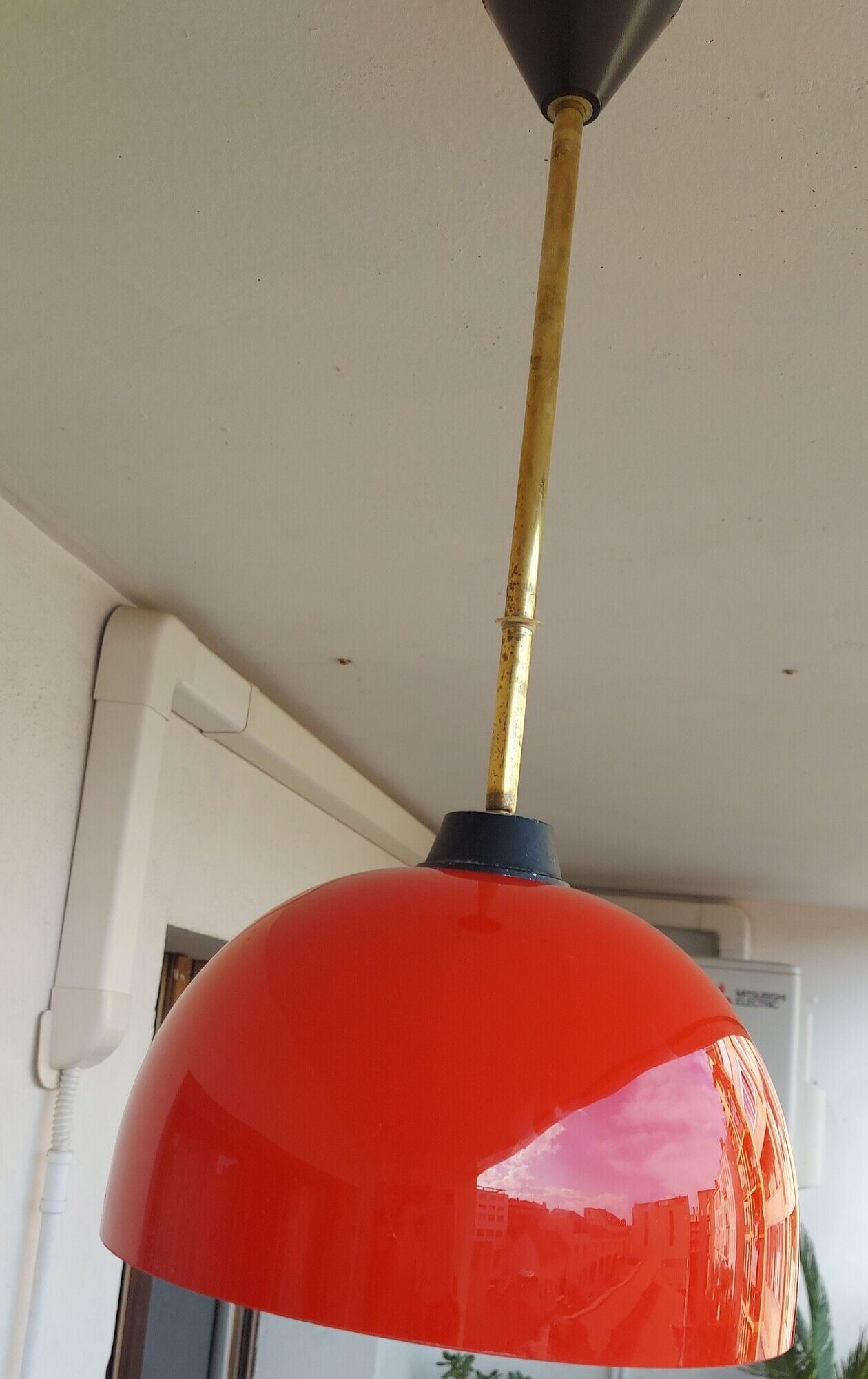 Vintage hanging lamp in red opaline of the 50/60