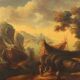Peinture ancienne paysage avec bateau, huile sur toile, Italie, XXe siècle