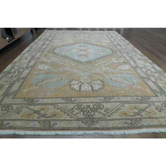 1970s Vintage Turkish Handmade Wool & Cotton Orange Area Rug 203x313