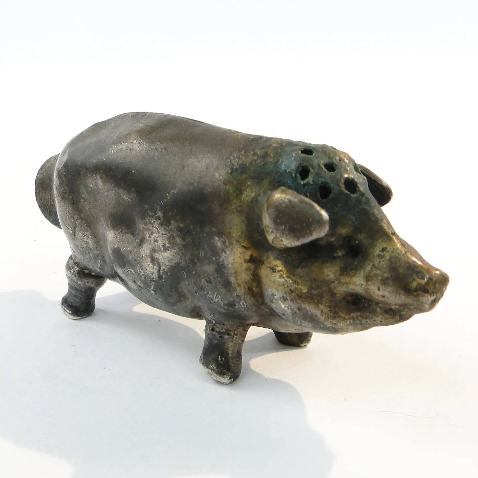 Figurative salt shaker, silver-plated brass, Germany, 19th century