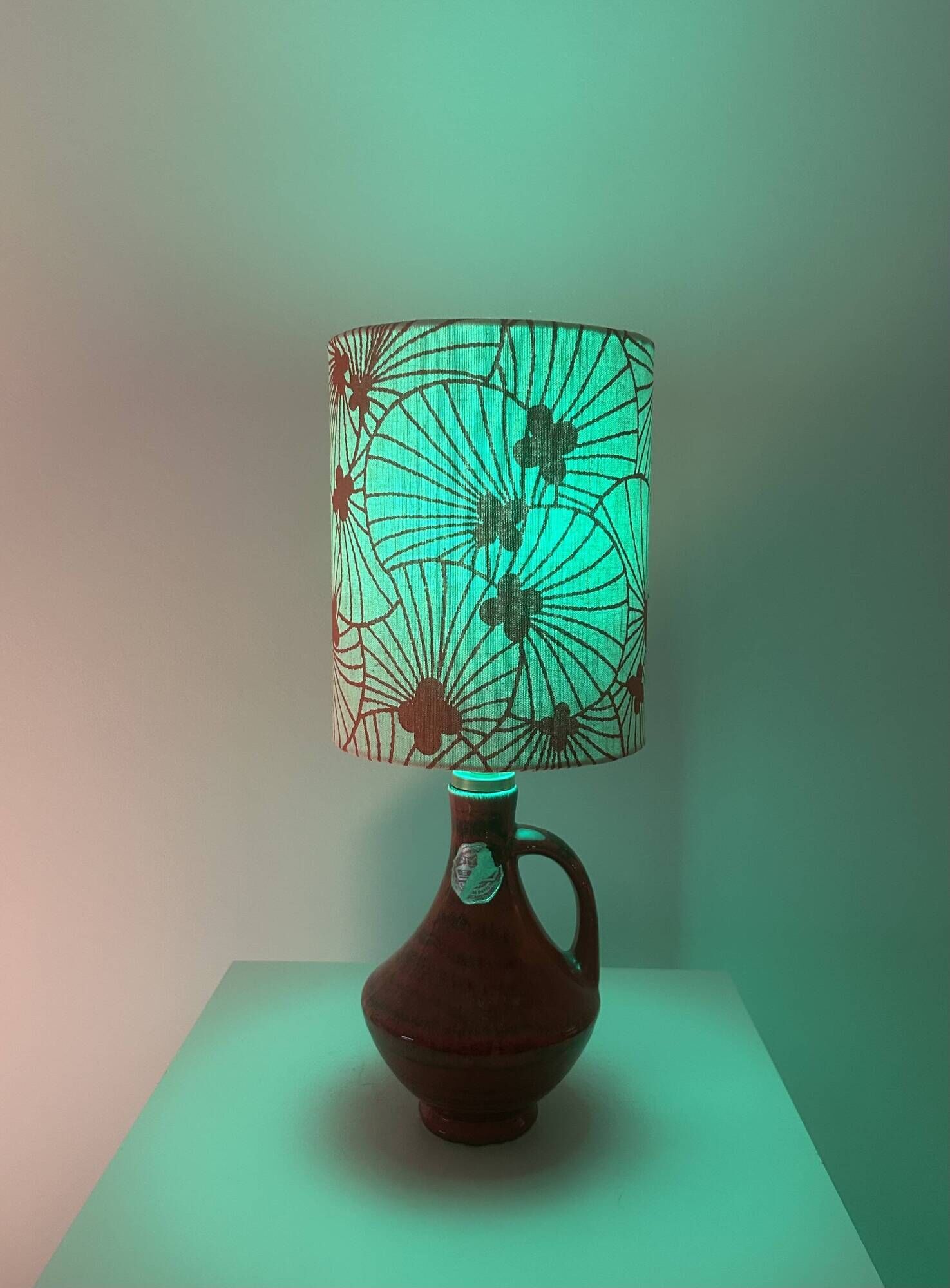 Small accent lamp by Bay Keramik – cordless with Japanese lotus fabric.