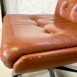 Pair of brown leather armchairs 1980