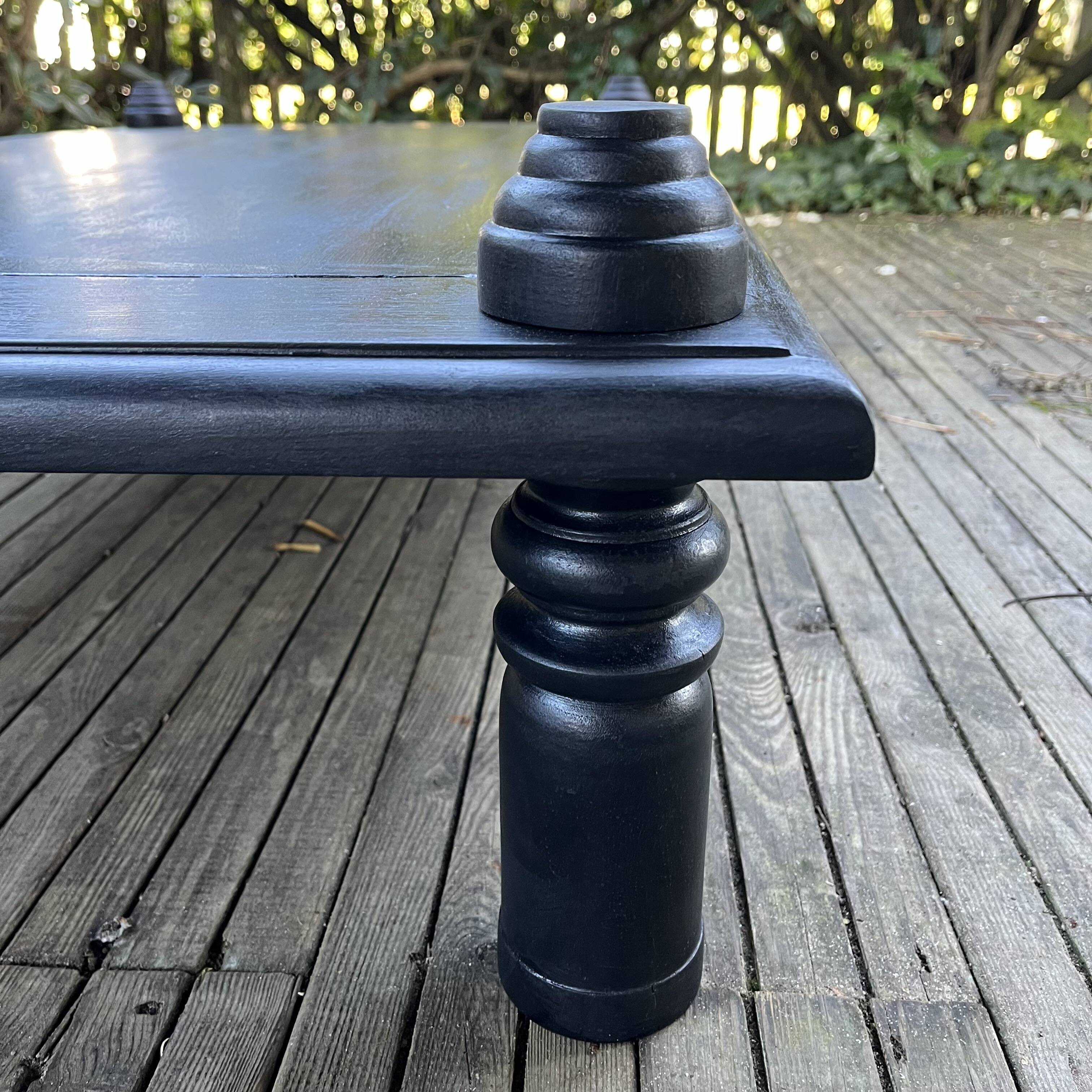 Brutalist black stained wood coffee table